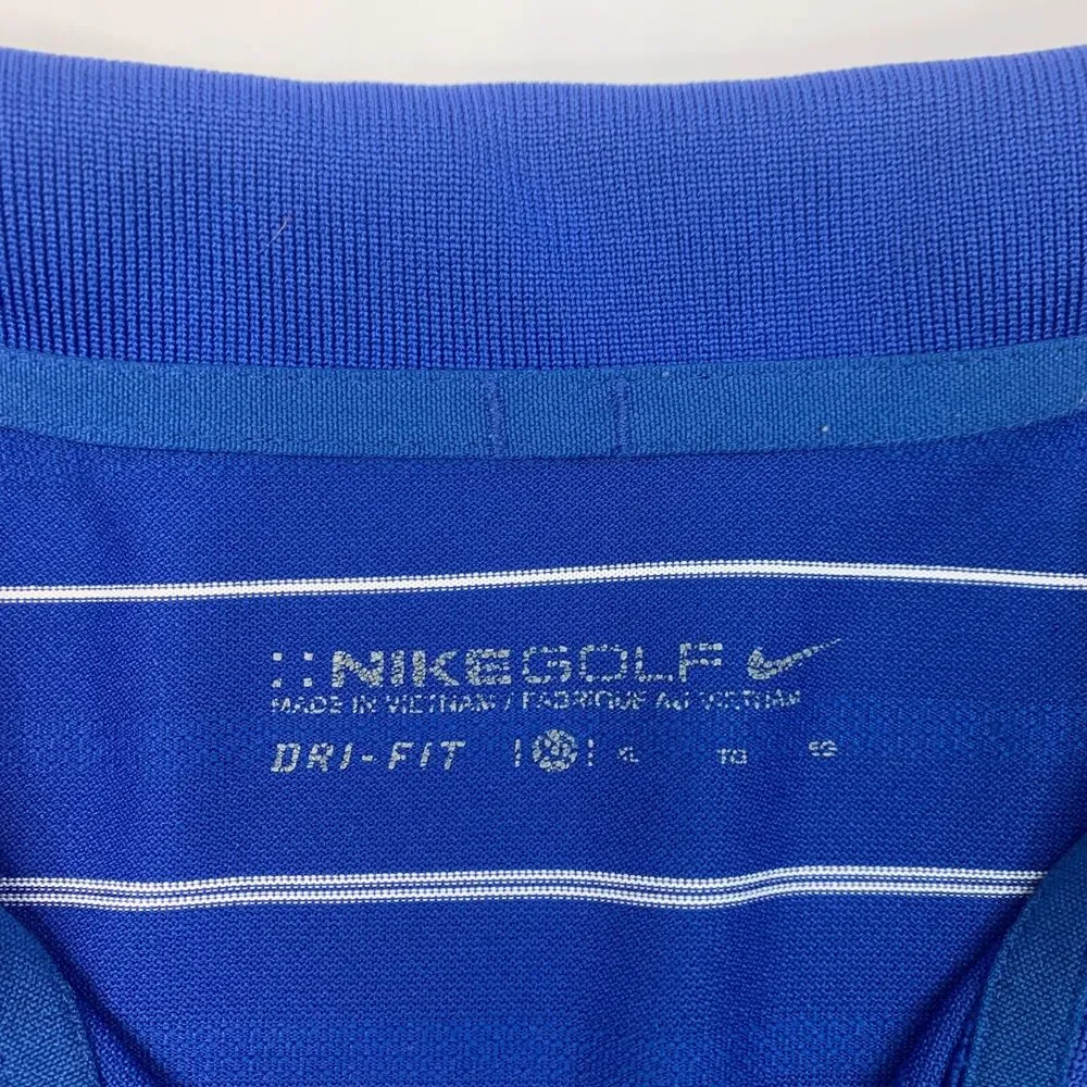 Nike Golf Shirt Mens XL Extra Large Harbor Blue Striped Dry Fit Golfing Polo